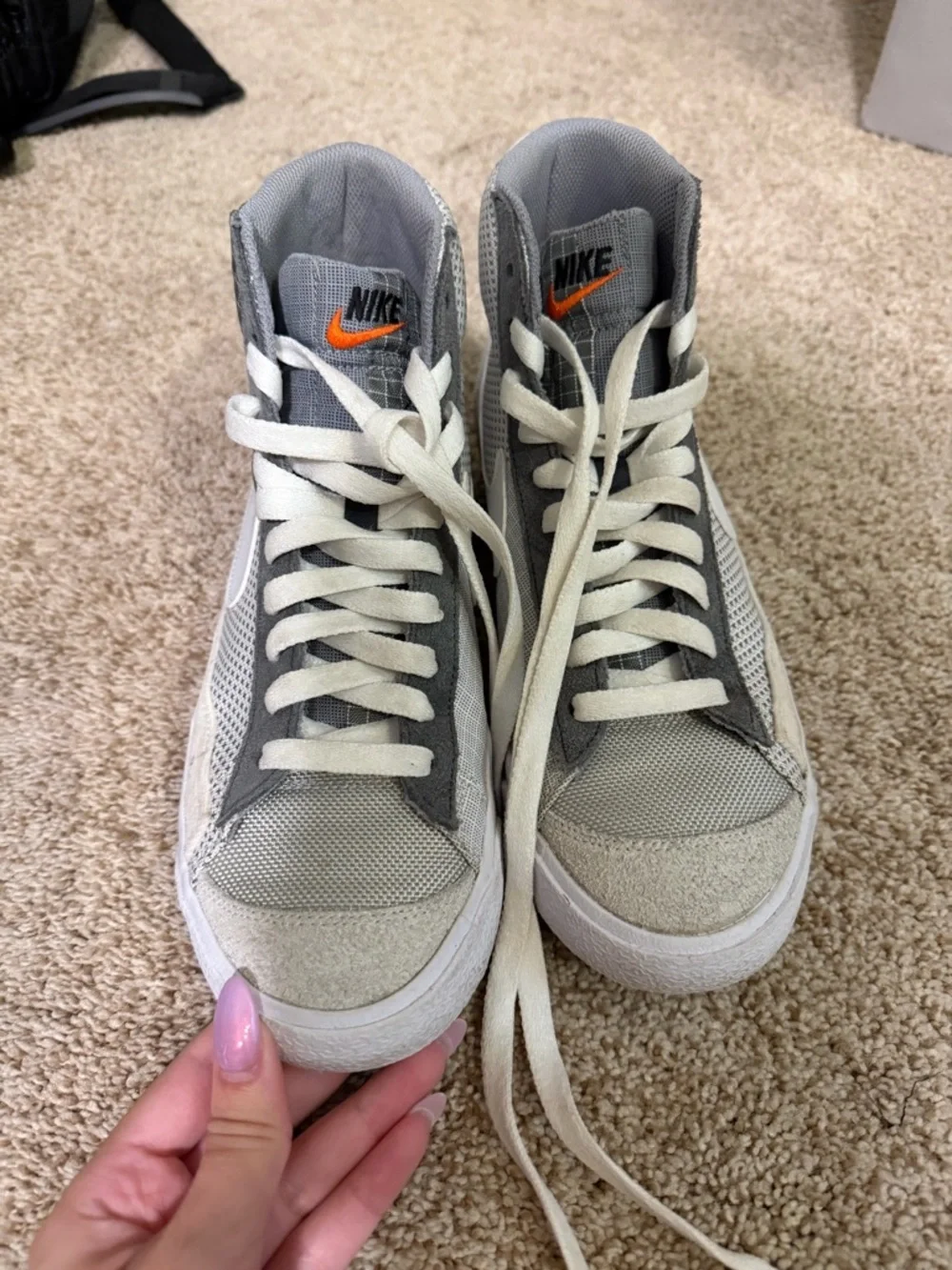 Nike Blazers Grid Panel Sneakers in Grey and White